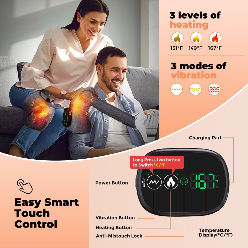 Cordless Knee Massager with Heat Vibration